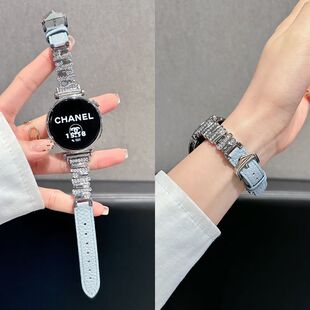 不规则镶钻荔枝纹皮适用vivowatchGT表带watch3/5OPPOwatchx2mini