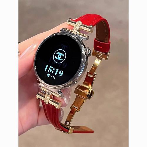 适用华为GT6/5手表带watch4金属拼皮凯旋门镶钻蝴蝶扣小香风gt32