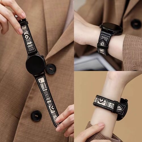 适用华为GT6pro手表带watch41gt3马鞍黑色花帆布皮荣耀亲选5ultra