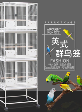 粤迪 三层群鸟笼折衷鹦鹉笼繁殖笼大号八哥虎皮牡丹玄凤笼A302