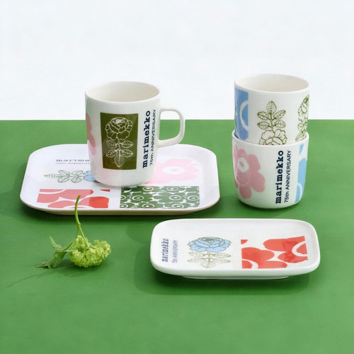 2026Marimekko75周年日本限定Unikko玫瑰拼花手握马克杯方碟餐具