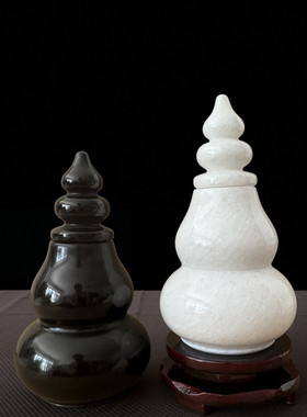 天然玉石黑葫芦摆件空心白玉葫芦