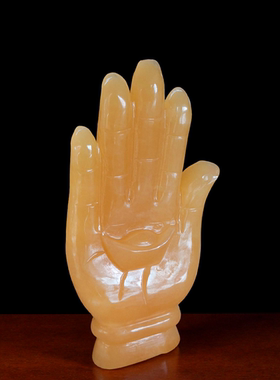 天然黄玉佛手元宝摆件伸手来财