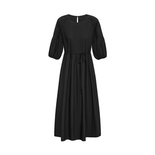 圆领中长款 褶皱泡泡袖 连衣裙XWKEC4703AW 国内代购 Npaia恩派雅正品