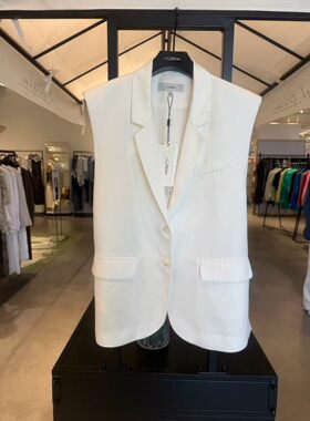 N.paia恩派雅夏亚麻醋酸后背截短式无袖西装马甲外套XNKET1014AW