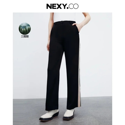 奈蔻正品三醋酸系列简约通勤条纹舒适开叉直筒显高长裤XV02186W0