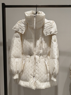 恩派雅正品国内代购压花连帽收腰中长款白鸭绒羽绒服XNHIAY901Aw