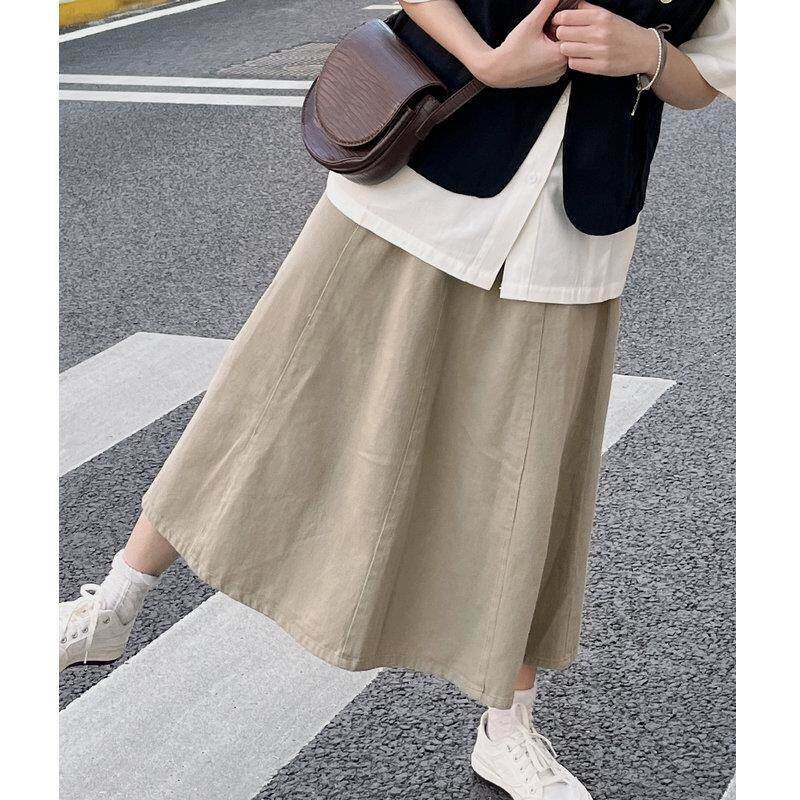日系卡其色半身裙女夏季新款松紧高腰工装裙宽松显瘦慵懒风a字裙