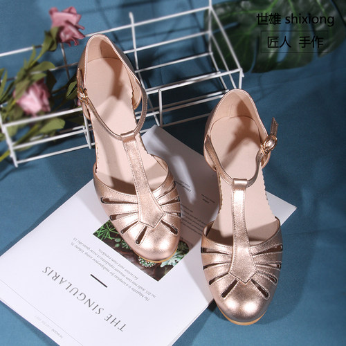 定制牛皮中跟swing旗袍丁字单鞋