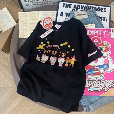 可爱kitty卡通无感印花短袖T恤女