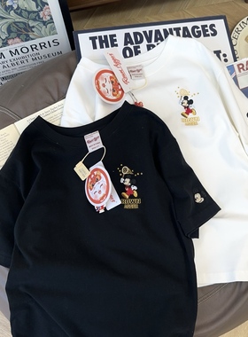 ROWN AGGER纸袋家300g磨毛棉简约刺绣纯棉加厚短袖T恤女秋冬内搭