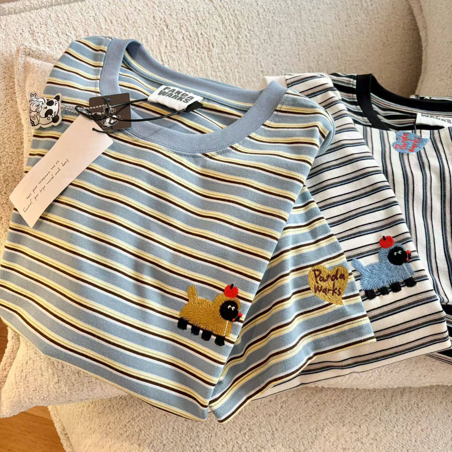 软萌苹果小狗。Pandawarks熊猫纸袋家230g纯棉正肩短袖T恤女夏韩