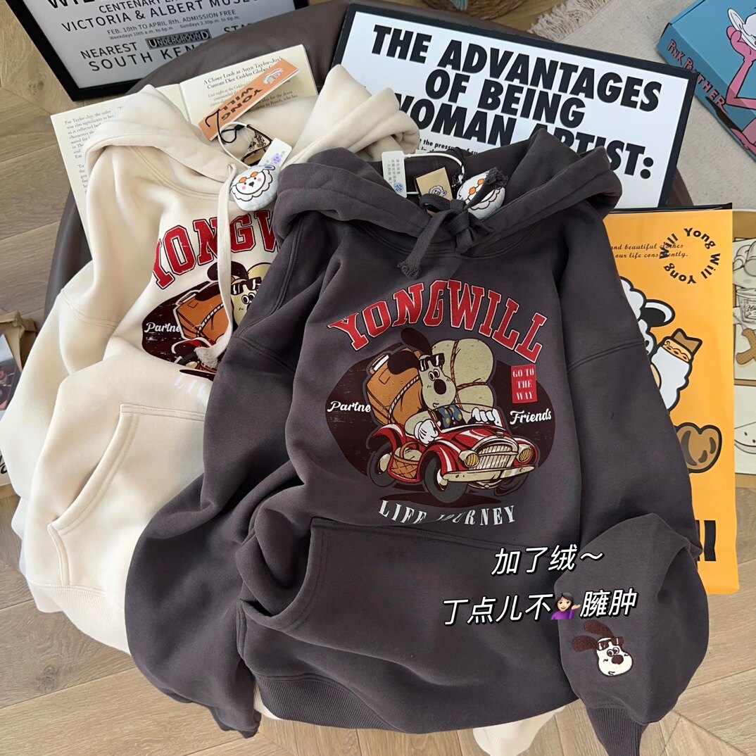 强烈安利！yongwill小羊纸袋家380g加绒加厚连帽卫衣女外套韩版潮