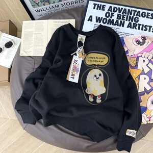 纸袋家纯棉加绒卫衣女秋冬韩版潮