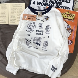 重工刺绣 T恤内搭女秋冬韩 yongwill小羊纸袋家250g双纱纯棉长袖