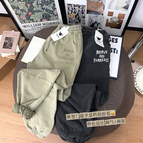 重工刺绣纯棉毛圈卫裤女韩版潮