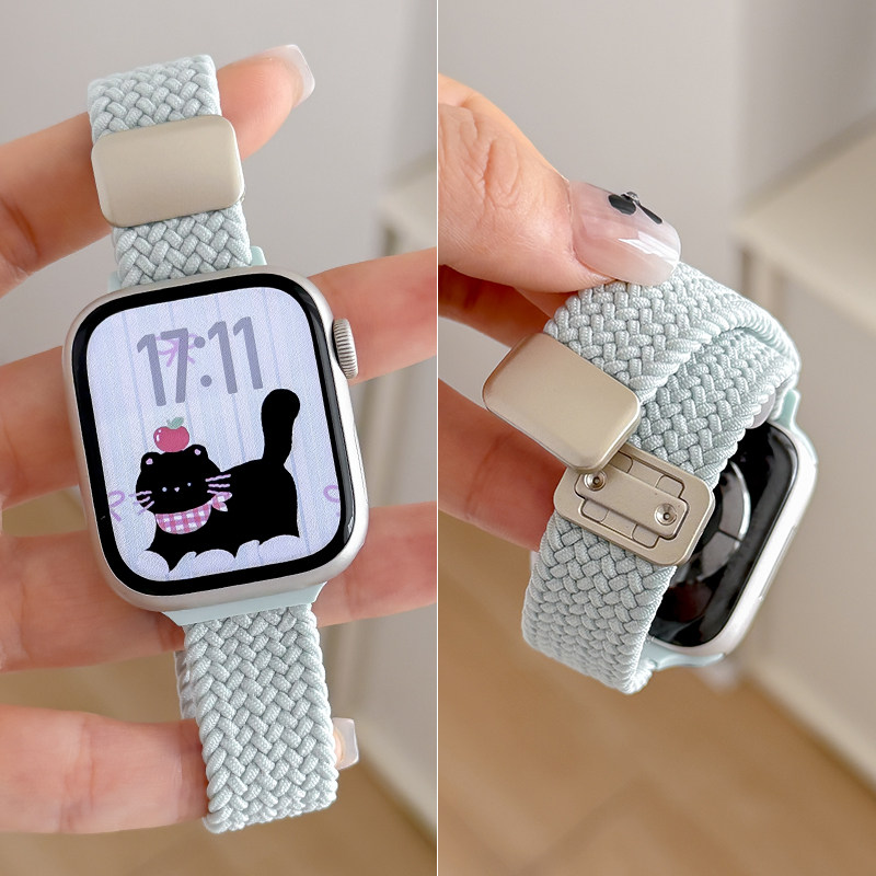 适用applewatch10尼龙编织磁吸表带苹果S10/9/8/7 Ultra1/2手表带图片