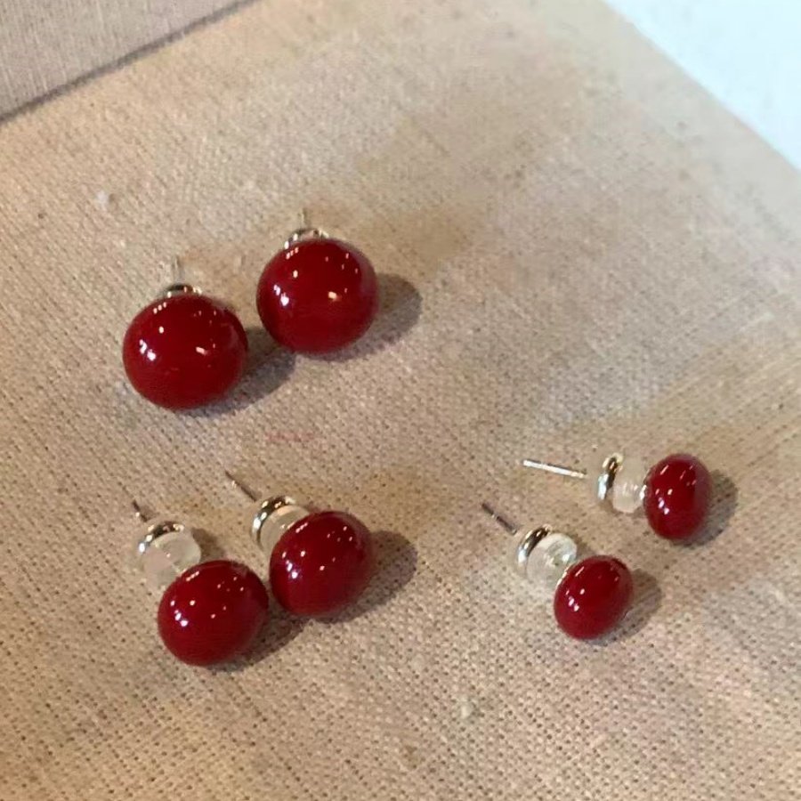 巨好看红色车厘子耳钉925银针防过敏过年喜庆馒头珠扁圆气质耳饰,饰品/流行首饰/时尚饰品新,耳钉,淘宝优惠券,粉丝福利购,淘宝优惠卷