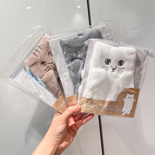 出口原单 可爱猫咪擦手巾三色入  刺绣擦手巾带挂绳