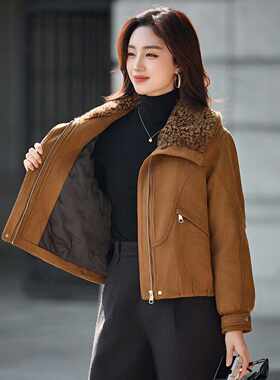 大毛领夹棉加厚女士棉衣外套短款2026秋冬新款保暖宽松棉服WA1635
