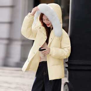 连帽大毛领羽绒服2026冬季新款修身加厚收腰显瘦鸭绒外套OU6978