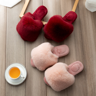 新娘伴娘晨袍拖鞋可爱毛毛棉一字拖鞋可居家室内木地板可外穿