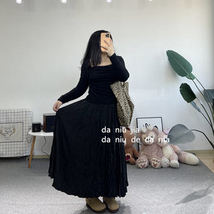 随意慵懒气质松紧腰围褶皱半身裙大牛家大码女装胖MM显瘦百搭