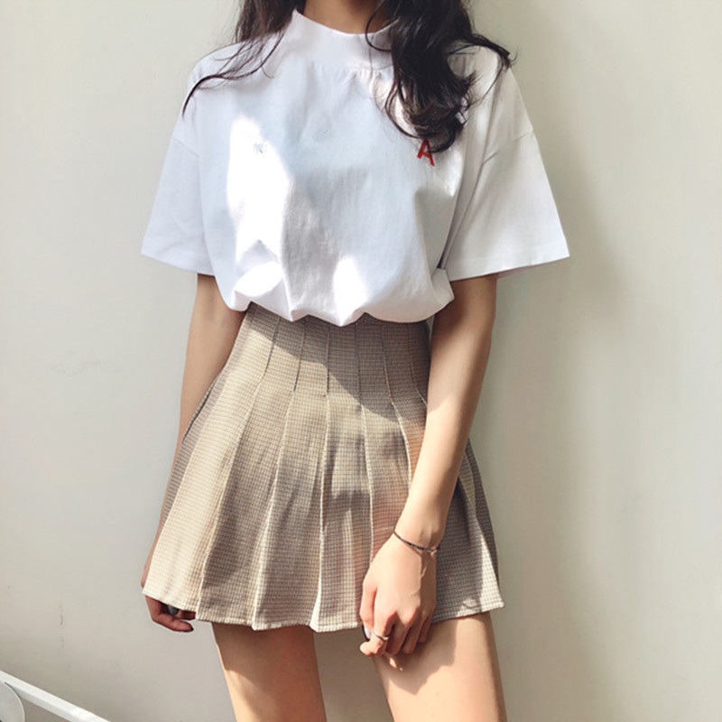 港味复古韩系chic风少女格子百搭a字百褶裙高腰显瘦半身裙短裤裙