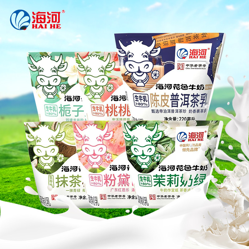 天津海河牛奶桃桃乌龙芭乐栀子奶白抹茶陈皮普洱茉莉调制乳220ml