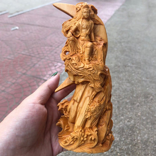 崖柏木雕水月观音佛像客厅家居寺庙供奉工艺品文玩摆件工艺品神像