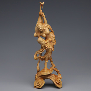 崖柏木雕飞天反弹美女摆件 居家办公古典琵琶仕女飞天乐技收藏礼