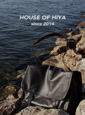 HOUSE OF HIYA头层牛皮邮差包2025新款设计感通勤单肩斜挎包