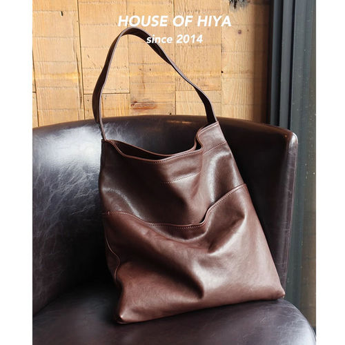 HOUSE OF HIYA新款植鞣羊皮宽肩带单肩通勤电脑腋下包