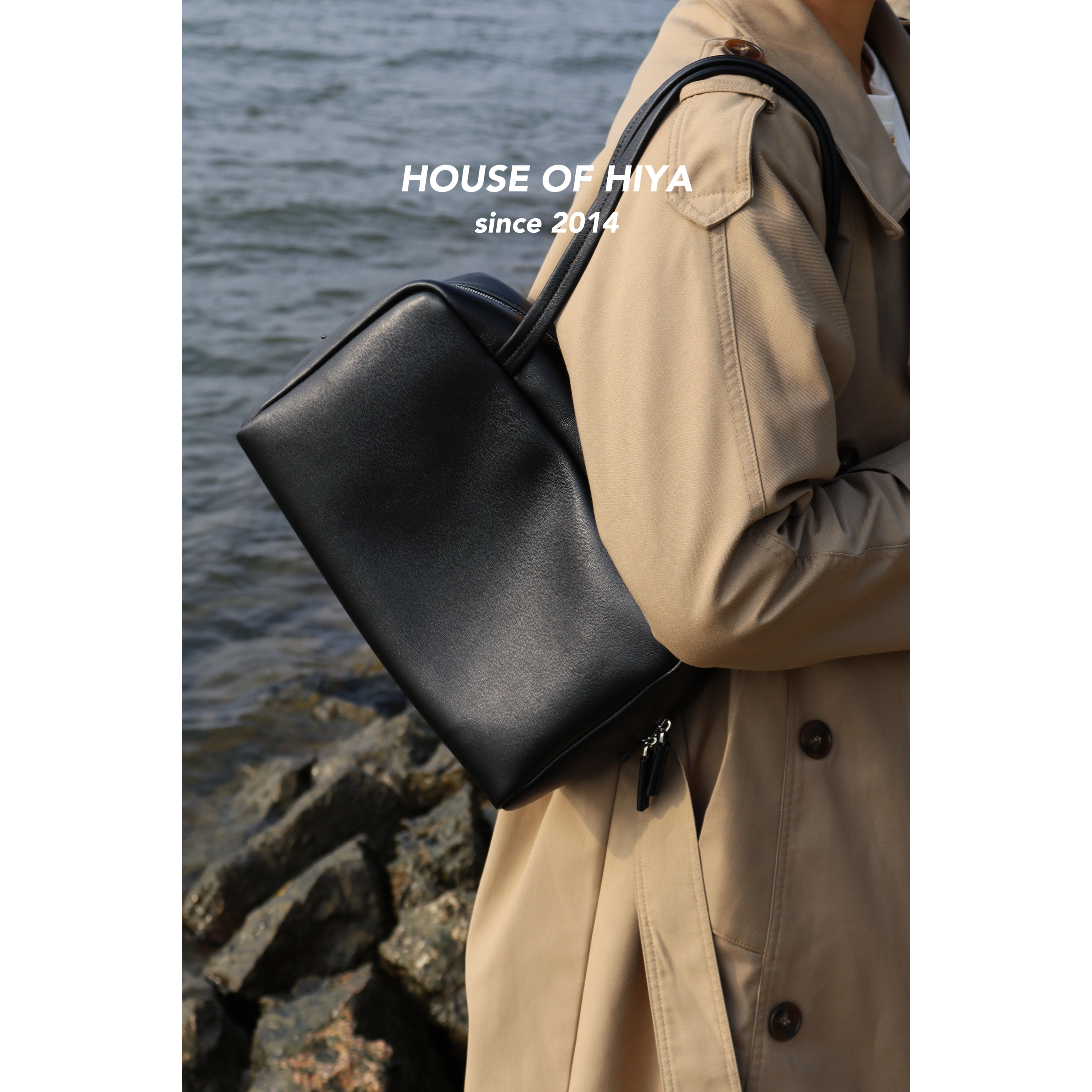 HOUSE OF HIYA 新款极简风里外全皮单肩腋下包