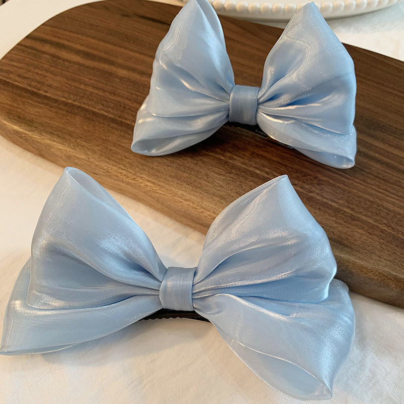 亲子款可爱在逃公主立体蝴蝶结流光纱顶夹丸子头发夹头饰浅蓝