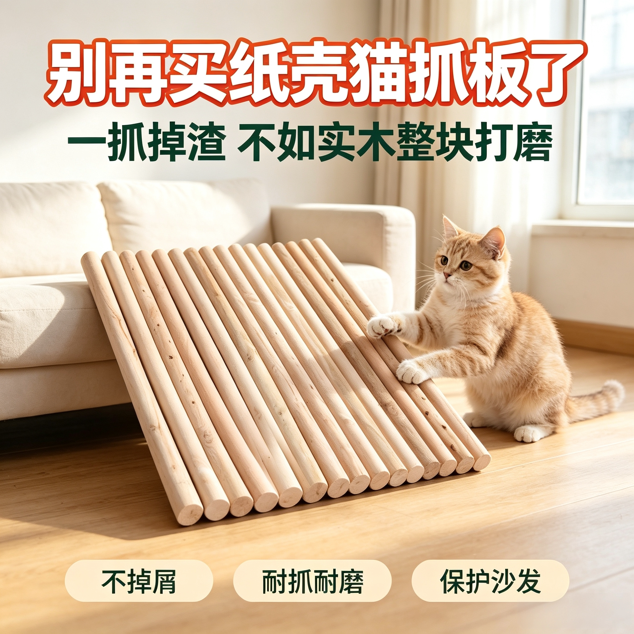 实木猫抓板耐磨抗造睡玩两用不掉屑猫咪休息趴台稳固可折叠