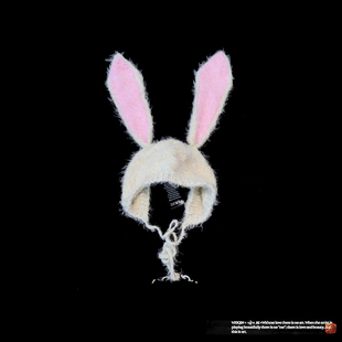 WEIQIN AI 愛 44 shameless 害羞兔 黑玛瑙天珠 凤尾绒大耳朵兔帽