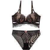 小胸内衣女 D杯上薄下厚款 性感镂空蕾丝聚拢防下垂文胸罩套装 大码