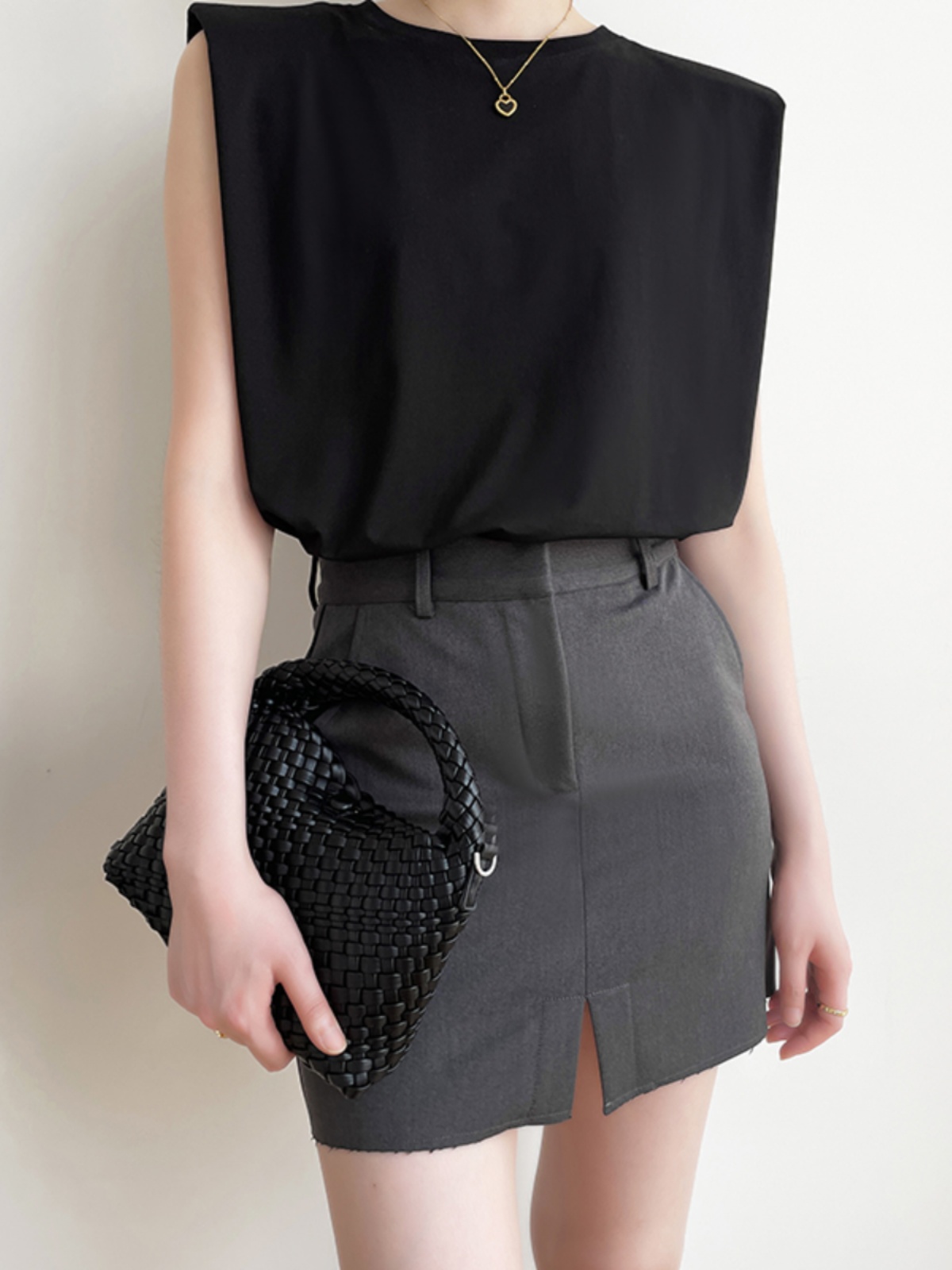 灰色高级感开叉高腰质感