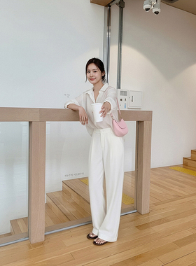 白色高级感直筒休闲西装裤女夏高腰显瘦气质优雅通勤直筒裤