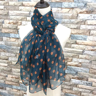 圆点丝巾乔琪纱波点长方形丝巾多规格复古文艺风百搭围巾防风保暖