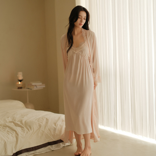 PASTTEN法式 家居服 蕾A008睡衣性感宽松V领冰丝感两件套可外穿长款