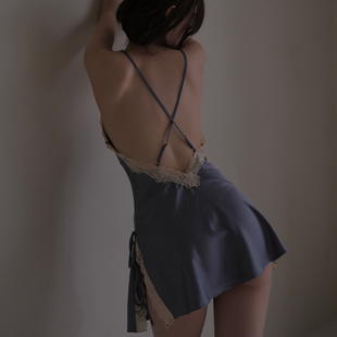 管阿姨十点半蕾丝性感花边吊带睡裙女款 A100美背内衣纯欲睡衣 套装