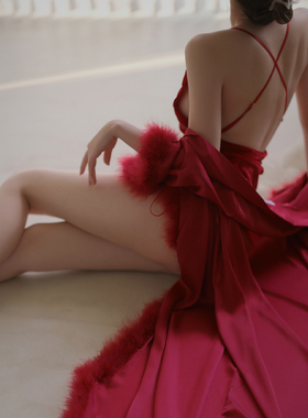 中式晨袍秋冬F001性感睡衣新娘长款轻奢睡袍家居服大码宽松浴袍