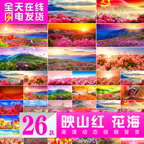 大气映山红花海 红军革命红歌民歌晚会LED大屏幕舞台背景视频素材