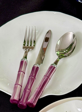 Rivadossi不锈钢餐具套装叉勺刀三件套家用高档西餐餐具紫色竹节