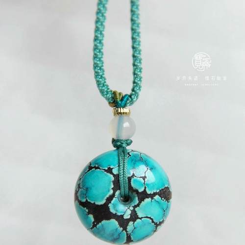 绿松石平安扣吊坠天然原矿绿松网花纹很漂亮精工平安扣很饱满