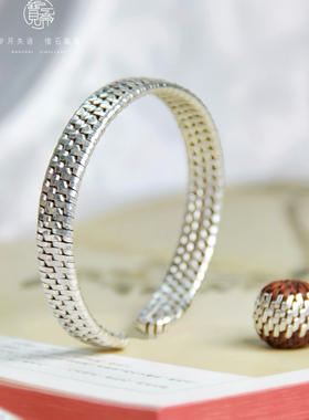 非遗药藤手镯999足银纯手工编制窄版手镯独家男女情侣款饰品礼品