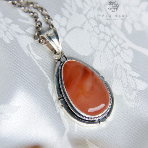 天然南红玛瑙吊坠新中式挂件尼泊尔925纯银手工镶嵌复古百搭孤品