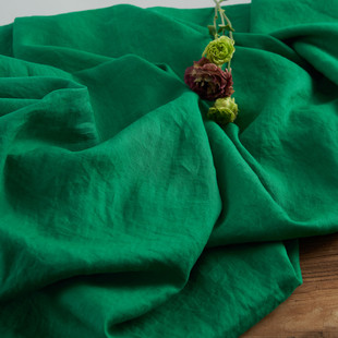 服装 子衬衫 春秋砂洗田园亚麻连衣裙袍裤 纯色印染面布料 复古绿